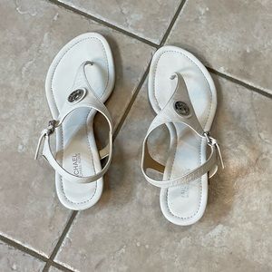 Michael Kors white leather wedge thong sandals